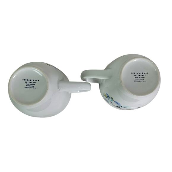 Pottery Barn Set Of 2 Ceramic Butterfly 16 Oz Coffee Mugs White Whimsical - Picture 6 of 9